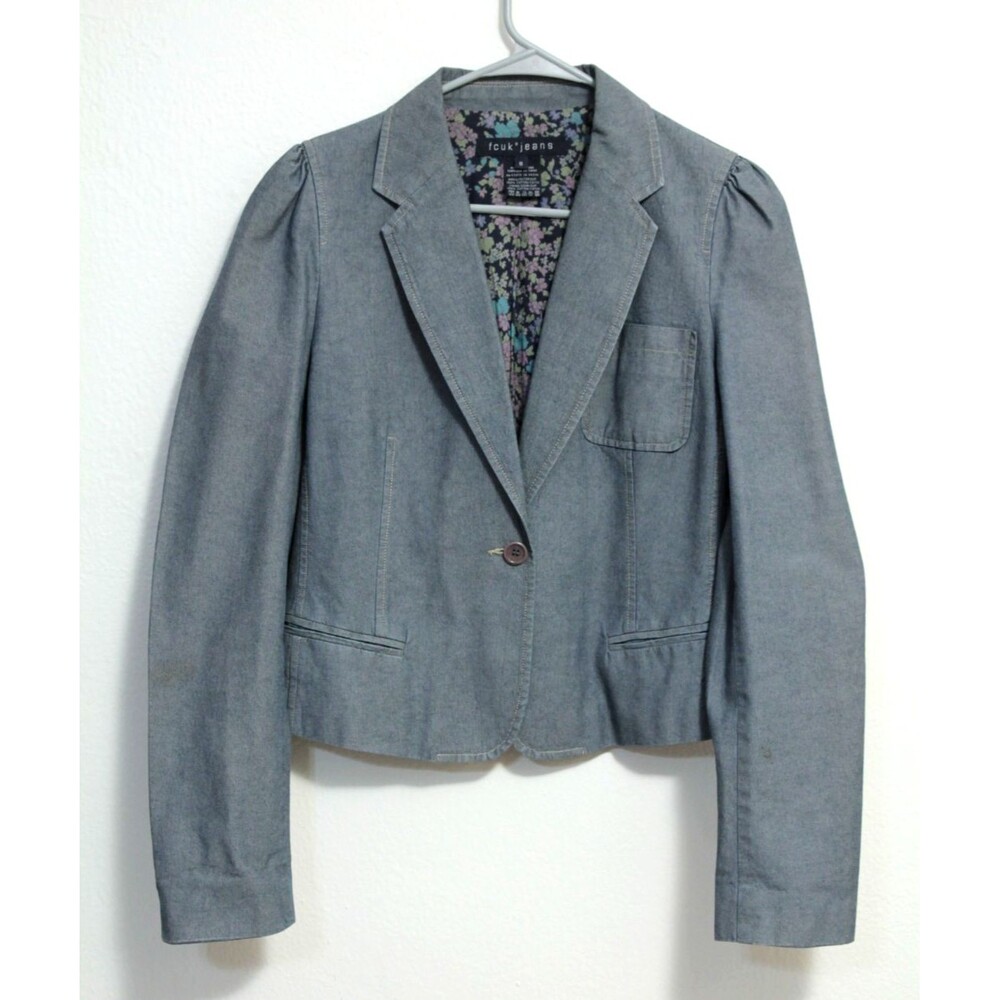 FCUK Jeans Blazer/Sportscoat/Jacket 100% Cotton Pockets Buttons Lined Size 8